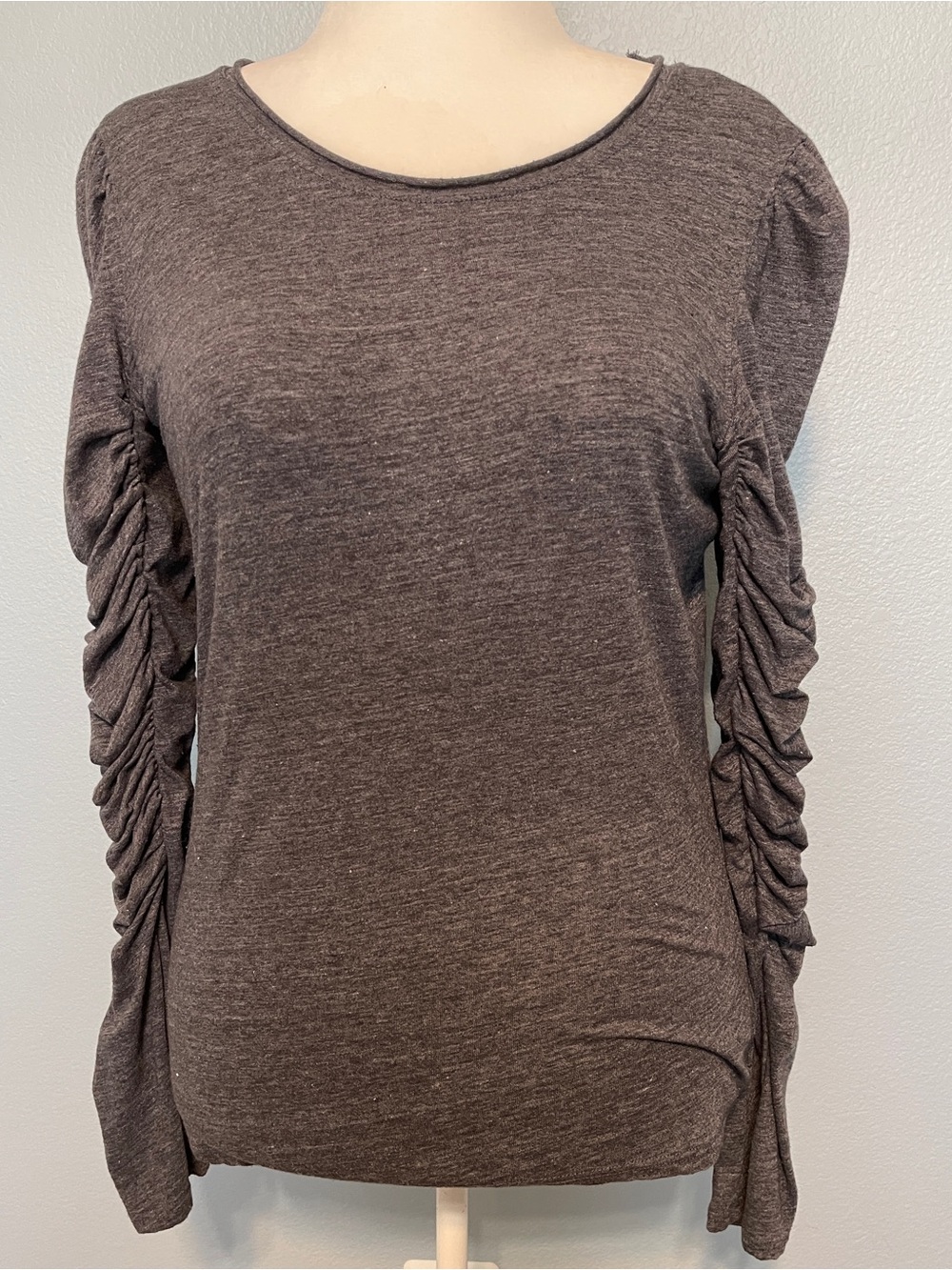 Free People Ruched Sleeve Long Sleeve Knit Top Heather Gray Boho Grunge Medium
